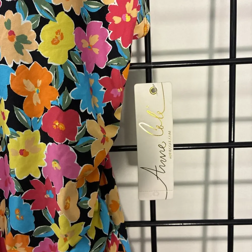 MSRP $68 Anne Cole Women's Standard High Neck Tankini Top Multicolor Floral Med